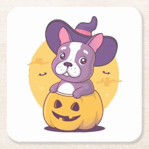 Dessous-de-verre Carré En Papier Frenchie Halloween