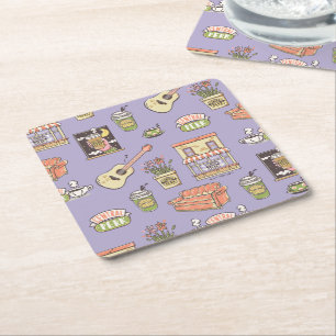 Dessous-de-verre Carré En Papier FRIENDS™   Motif d'icône violet