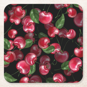 Dessous-de-verre Carré En Papier Fruit cerise sur noir
