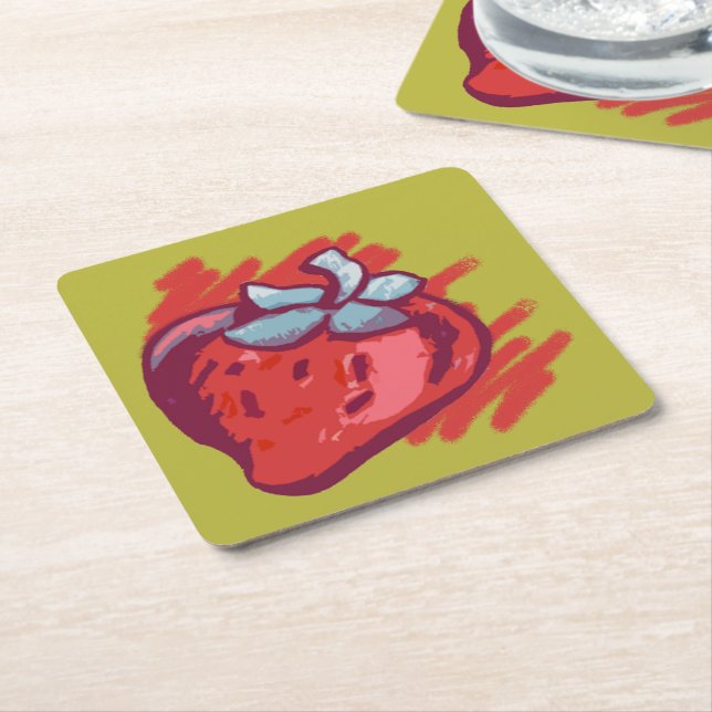 Dessous-de-verre Carré En Papier Fruit Motif fraises sur l'or fêté (Incliné)