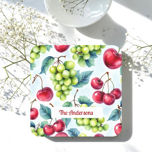 Dessous-de-verre Carré En Papier Fruits rouges verts Raisins Cerise Aquarelle