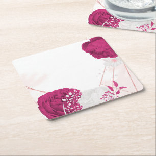 Dessous-de-verre Carré En Papier fuchsia & blanc mariage floral