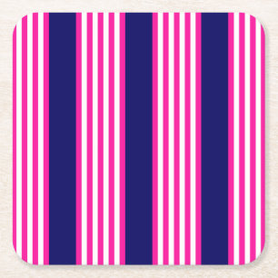Dessous-de-verre Carré En Papier Fuchsia et blanc cinq bandes motif avec bleu