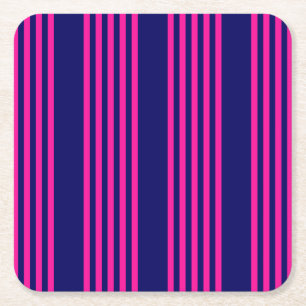 Dessous-de-verre Carré En Papier Fuchsia et bleu marine cinq bandes motif