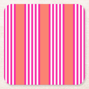 Dessous-de-verre Carré En Papier Fuchsia et corail vivant cinq bandes motif