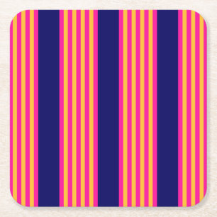 Dessous-de-verre Carré En Papier Fuchsia et rayures jaunes avec bleu marine