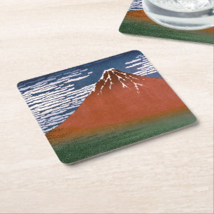 Dessous-de-verre Carré En Papier Fuji rouge, Aka Fujiyama Volcan Katsushika Hokusai
