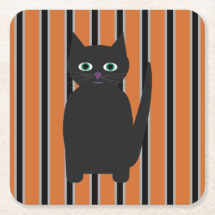 Dessous-de-verre Carré En Papier Fun and Fun Halloween Chats noirs
