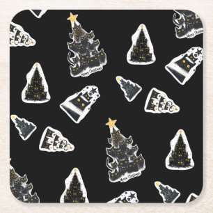 Dessous-de-verre Carré En Papier Fun chat noir Meowy sapin de Noël