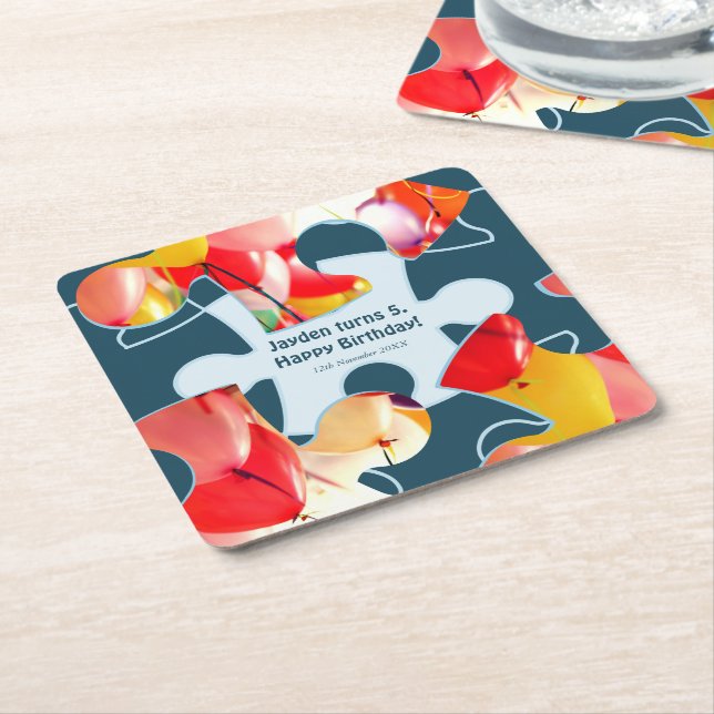 Dessous-de-verre Carré En Papier Fun Jigsaw Puzzle Kids Happy Birthday Name  (Incliné)