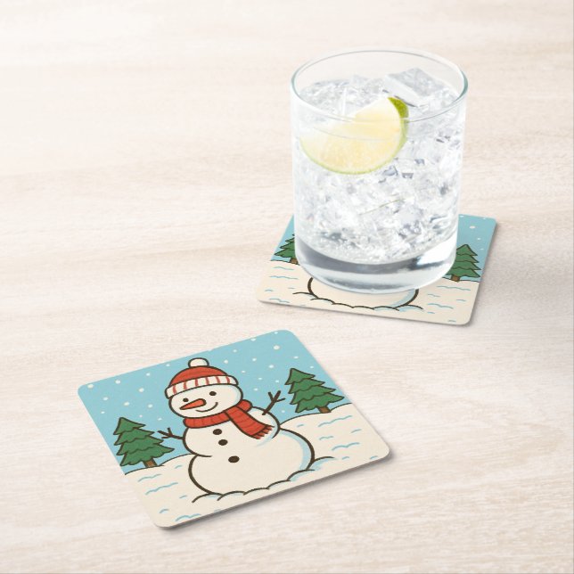 Dessous-de-verre Carré En Papier Fun Snowman mignon Noël (En situation)