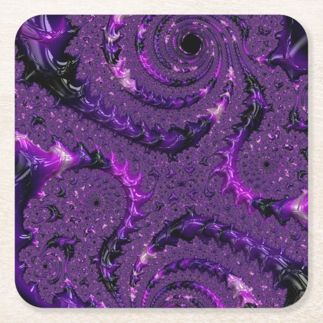 Dessous-de-verre Carré En Papier Funky Bold Boho Purple Digital Abstrait Fractal (Devant)