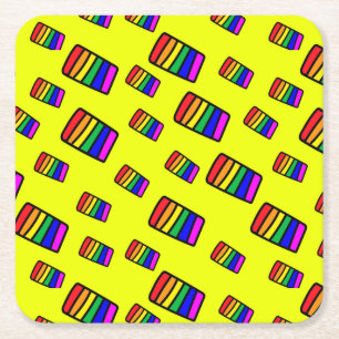 Dessous-de-verre Carré En Papier Funky Neon Rainbow Block Motif
