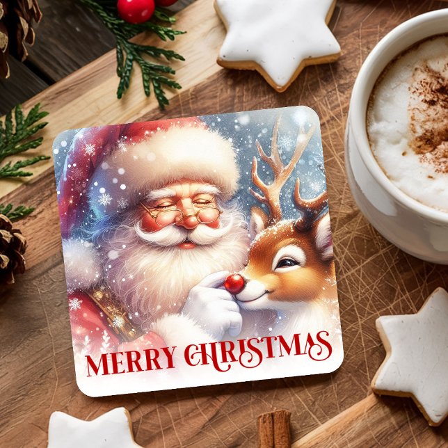 Dessous-de-verre Carré En Papier Funny Christmas Coasters with Santa and Rudolph (Funny Christmas Coasters with Santa and Rudolph)