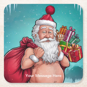 Dessous-de-verre Carré En Papier Funny Dirty Père Noël collection de Noël
