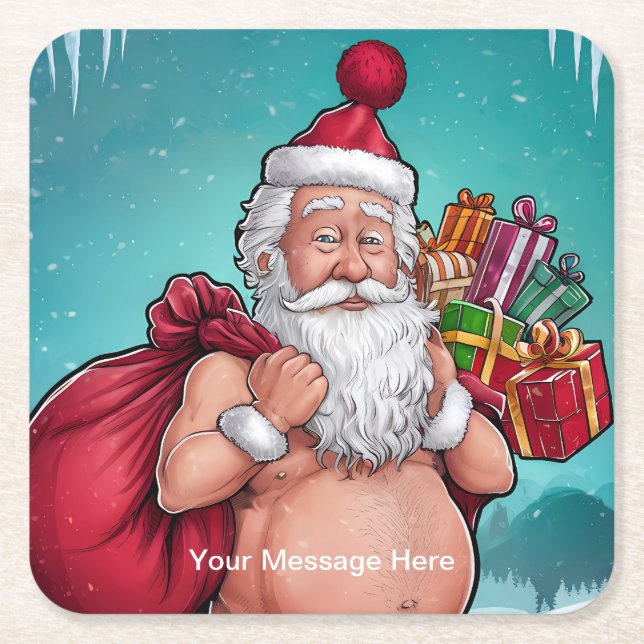 Dessous-de-verre Carré En Papier Funny Dirty Père Noël collection de Noël (Devant)