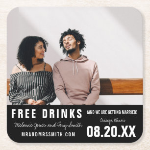 Dessous-de-verre Carré En Papier Funny Free Drinks Photo Enregistrer la date