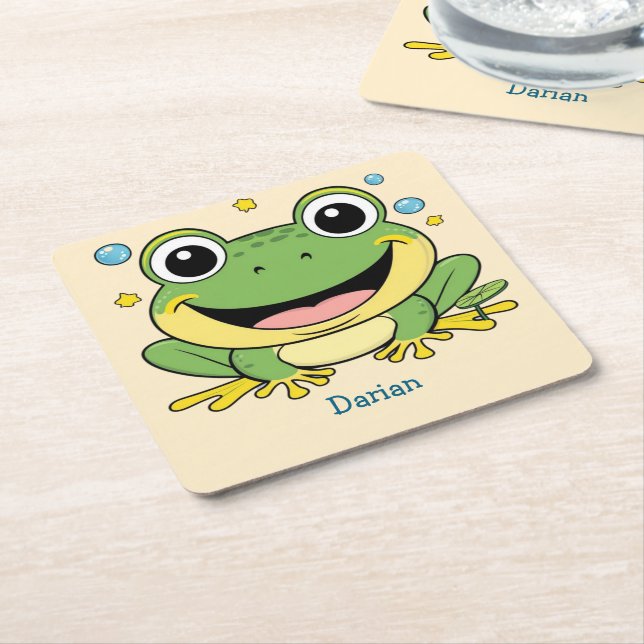Dessous-de-verre Carré En Papier Funny Green Frog dessin animé animal sauvage Anniv (Incliné)