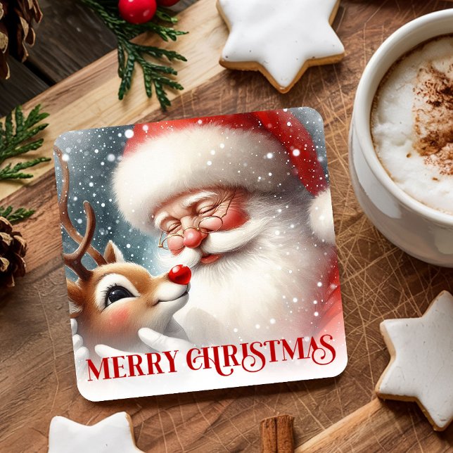 Dessous-de-verre Carré En Papier Funny Holiday Paper Coasters Santa and Rudolph (Funny Holiday Paper Coasters Santa and Rudolph)