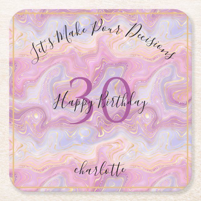 Dessous-de-verre Carré En Papier Funny Pink Glitter Marble Agate 30th Birthday (Devant)