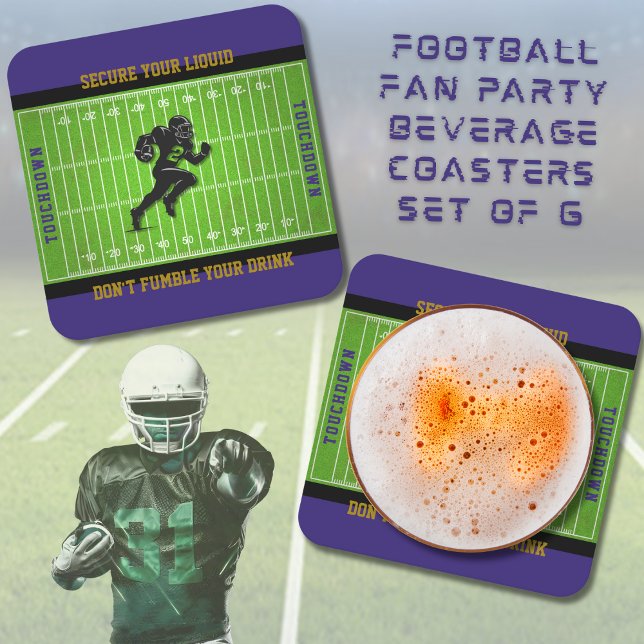 Dessous-de-verre Carré En Papier Funny Purple Football Game Day Coasters (Don't let your drinks fumble the table! Secure Your Liquid with this fun set of football coasters)