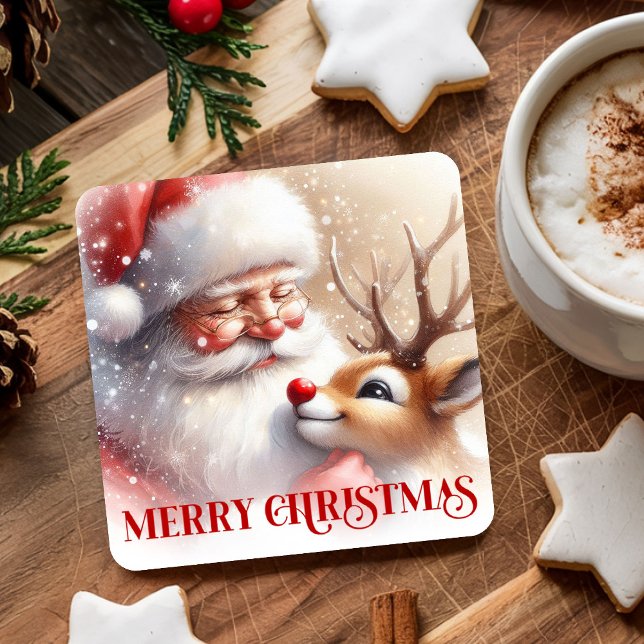Dessous-de-verre Carré En Papier Funny Santa Rudolph Xmas Coaster Cartoon Style Art (Funny Santa Rudolph Xmas Coaster Cartoon Style Art

)