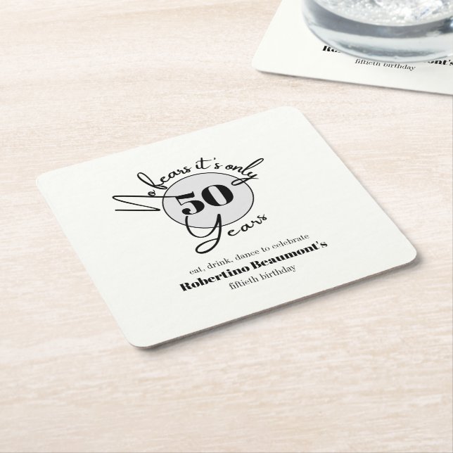 Dessous-de-verre Carré En Papier Funny Simple No Fears 50th birthday party (Incliné)