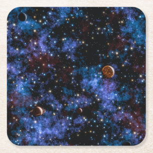 Dessous-de-verre Carré En Papier Galaxies colorées, étoiles et planètes la nuit