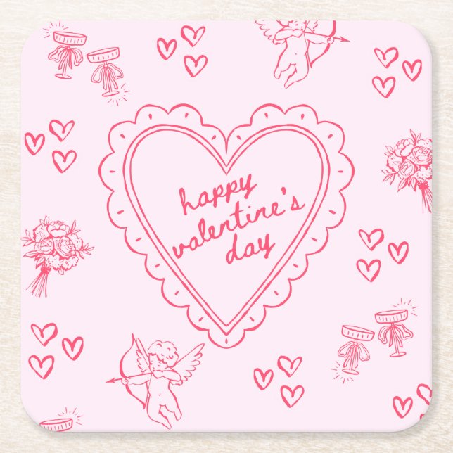 Dessous-de-verre Carré En Papier Galentine’s Day Valentine Girly Invitation (Devant)