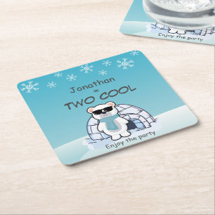 Dessous-de-verre Carré En Papier Garçon pour son 2e anniversaire Two Cool Ours pola