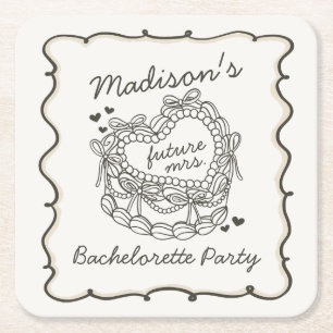 Dessous-de-verre Carré En Papier Gâteau Coquette Rétro Cœur Beige Ruban Enterrement