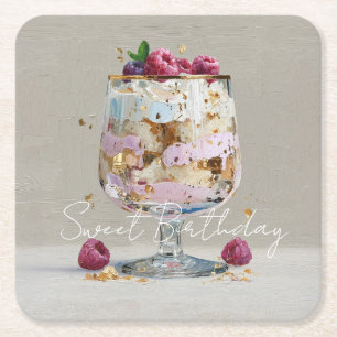 Dessous-de-verre Carré En Papier Gâteau de fête florale en peinture à l'huile rose