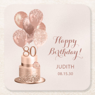 Dessous-de-verre Carré En Papier Gâteau Rose Gold pour 80e Anniversaire 
