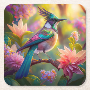 Dessous-de-verre Carré En Papier Geai à tête verte, oiseau de fantaisie