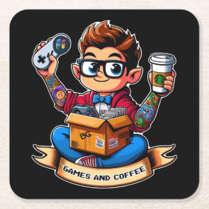 Dessous-de-verre Carré En Papier Geek de jeux et de café