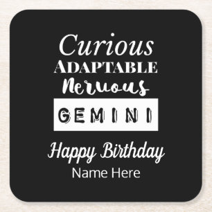 Dessous-de-verre Carré En Papier Gemini Zodiac Caractéristiques amusantes Anniversa
