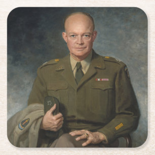 Dessous-de-verre Carré En Papier Général Dwight Eisenhower Portrait peint 5 étoiles