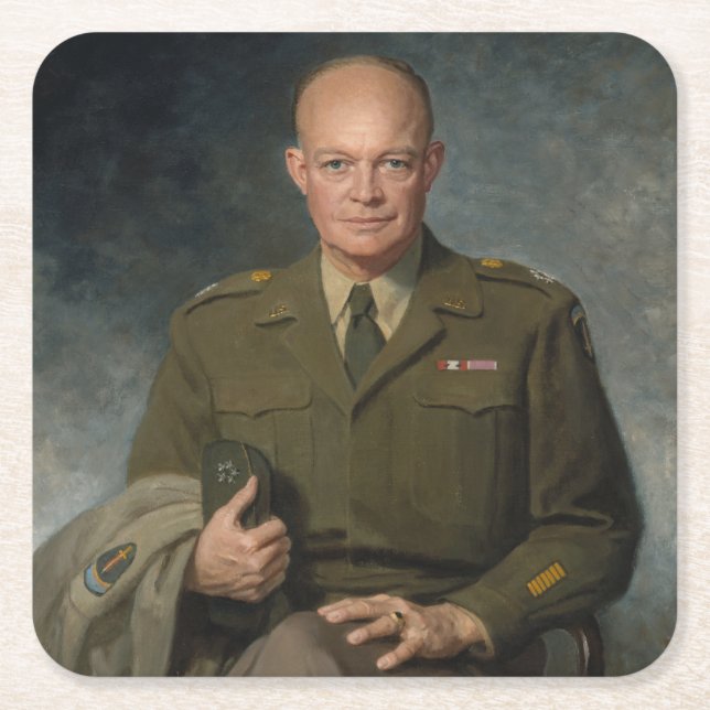 Dessous-de-verre Carré En Papier Général Dwight Eisenhower Portrait peint 5 étoiles (Devant)