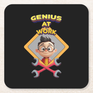 Dessous-de-verre Carré En Papier génie travail drôle réparation geek ordinateur ani