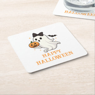 Dessous-de-verre Carré En Papier Ghost mignon avec Bow et Citrouille   Halloween