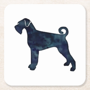 Dessous-de-verre Carré En Papier Giant Schnauzer Chien Noir Aquarelle Silhouette