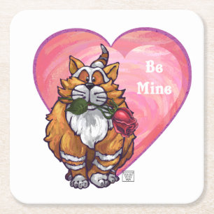 Dessous-de-verre Carré En Papier Ginger Cat Saint-Valentin