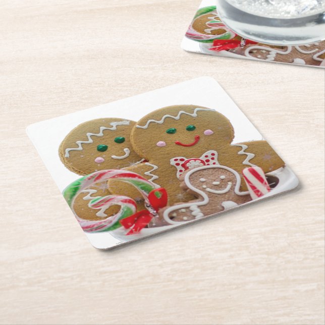 Dessous-de-verre Carré En Papier Gingerbread Men Family Christmas (Incliné)