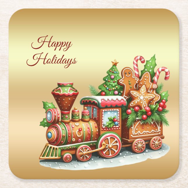 Dessous-de-verre Carré En Papier Gingerbread Train Holiday Paper Coaster (Devant)