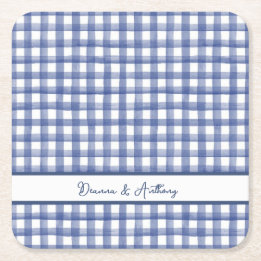 Dessous-de-verre Carré En Papier Gingham bleu marin d'été, à carreaux pour le 4 jui