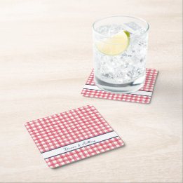 Dessous-de-verre Carré En Papier Gingham Rouge d'Été, Carreaux du 4 Juillet