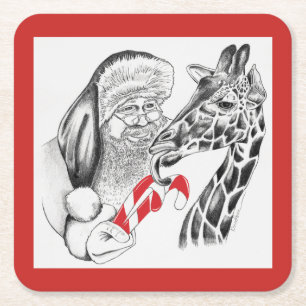Dessous-de-verre Carré En Papier Girafe de Noël et Père Noël