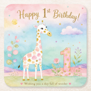 Dessous-de-verre Carré En Papier Girafe Fantaisiste Premier Anniversaire Merveilleu