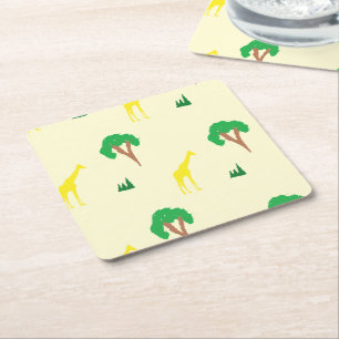 Dessous-de-verre Carré En Papier Giraffe et motif d'arbre
