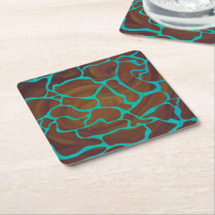 Dessous-de-verre Carré En Papier Giraffe Impression Brown et Turquoise